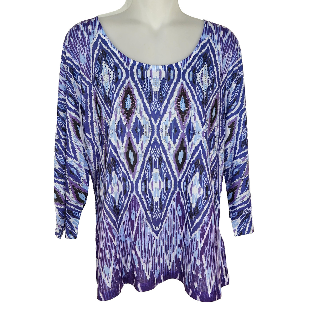 Laura Ashley Top Womens Large Beaded Artsy Abstract Geometric 3/4 sleeve Knit